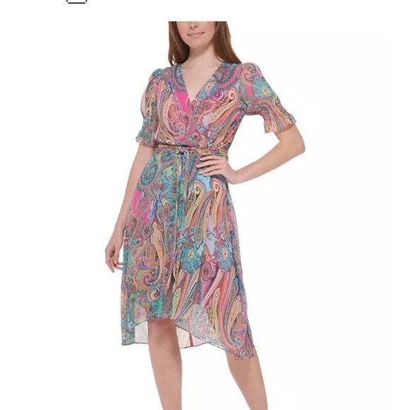 Tommy Hilfiger Women Paisley Print Puff-Sleeve Fit & Flare Dress SZ 6 Romantic - Picture 1 of 10